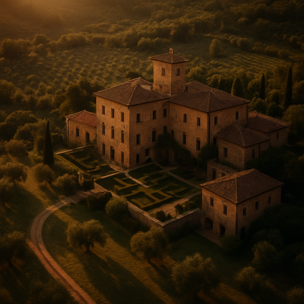 Domaine immobilier au coucher du soleil